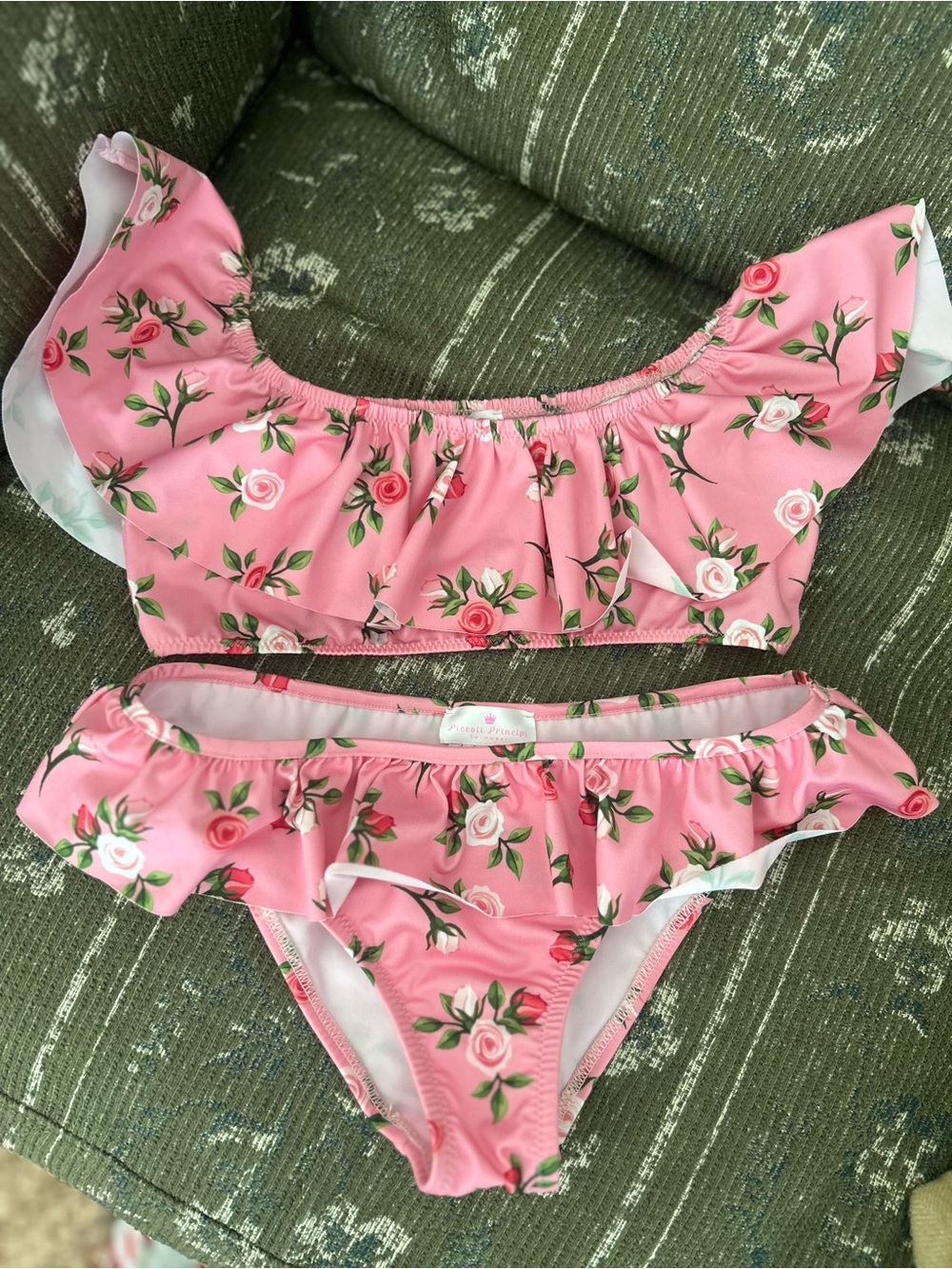 Pink Floral Girls' Swim Bikini - 11-12